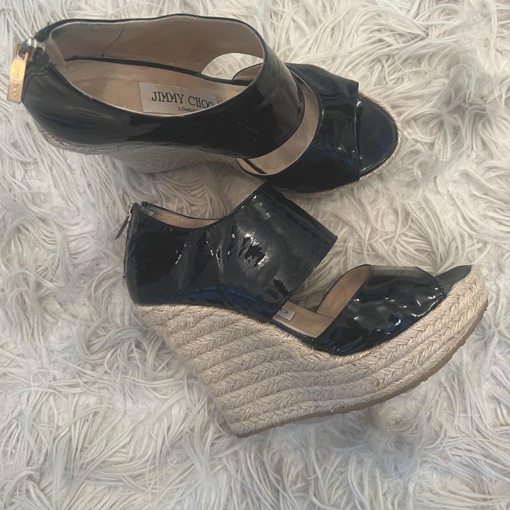 Jimmy Choo wedges. Black shiny color.
